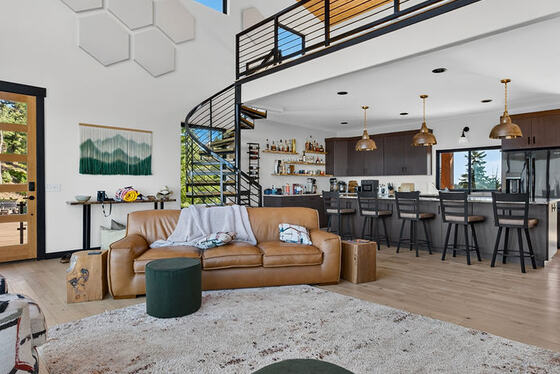 Great room, loft and kitchen