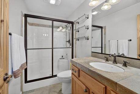 Glass shower and vanity
