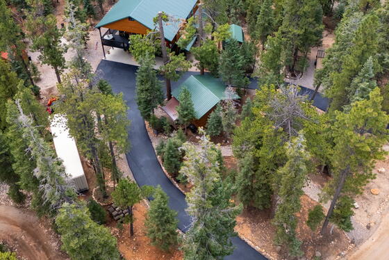 The drive and the outbuildings