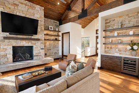 Stone hearth and built-ins