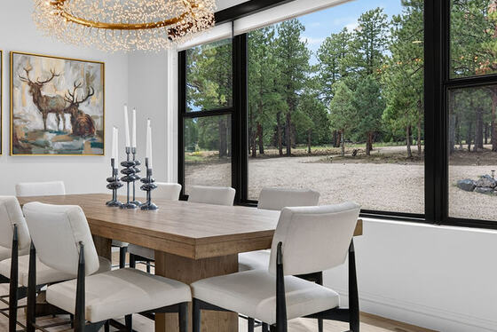Dining under the chandelier