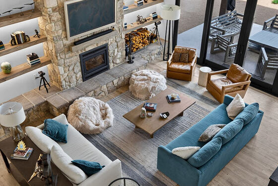 Great room and deck from above
