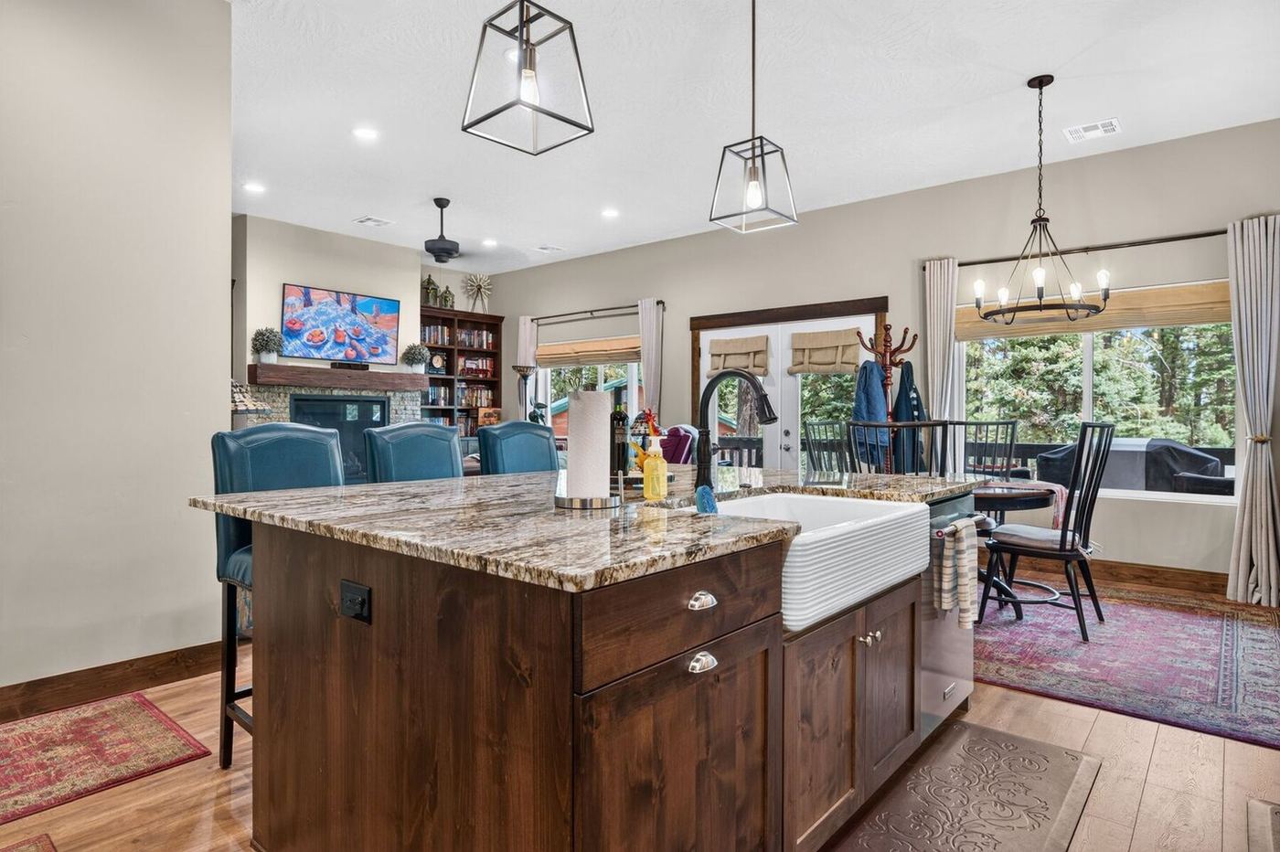 Kitchen and living of the Hollow layout, built at 290 Porcupine Drive